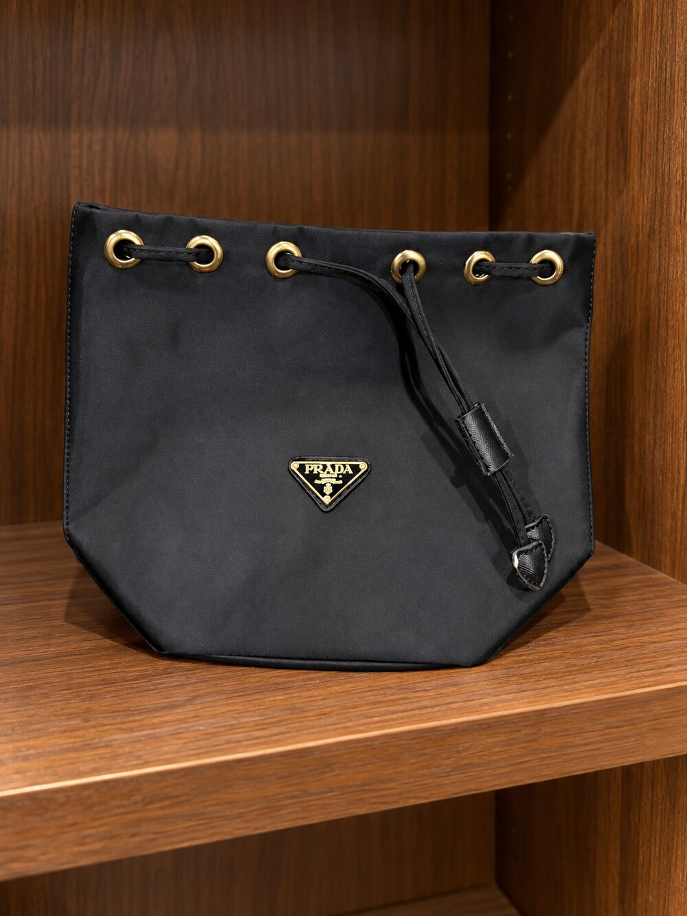 Prada Black Drawstring Makeup Bag | Compact Black Finish